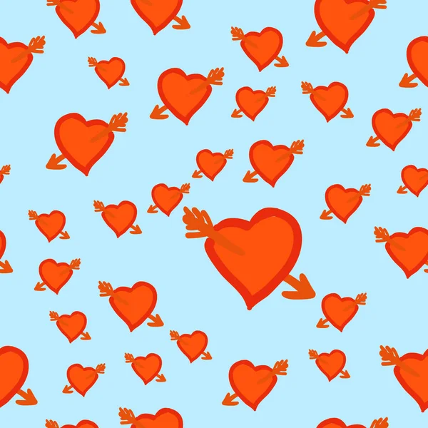 Mariage ou Saint-Valentin romantique motif sans couture avec des cœurs blessés par Cupidon flèche au format carré pour papier peint et impression textile — Image vectorielle