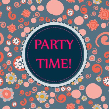 Yuvarlak kare ve çocukça Stil stilize çiçek dolu arka plan üzerinde seamless modeli ile davet kapak