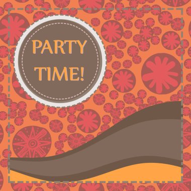 Kahverengi renk el üzerinde yuvarlak çerçeve öğeleri sorunsuz arka plan çizilmiş. Çocukça parti Poster. El ilanı, tebrik kartı, davet.