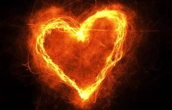 Coração a arder no escuro. Anel de fogo em forma de coração com copyspace. Moldura para amor, romance e cartão de Dia dos Namorados — Fotografia de Stock