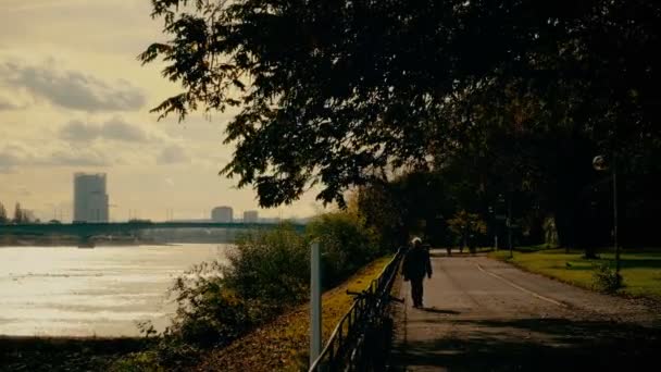 Bonn, Germany, 26 of October 2017: People On Embankment of The Rhine In The Center Of Bonn. — Stock Video