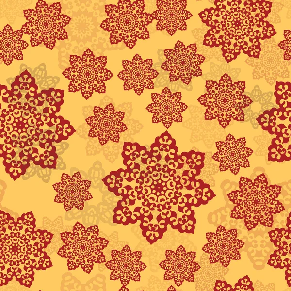 Henna color ornament mandali, na żółtym tle. Niekończące się kafelek orientalne dywany, szale, tekstylia, tkaniny, papier pakowy. — Wektor stockowy
