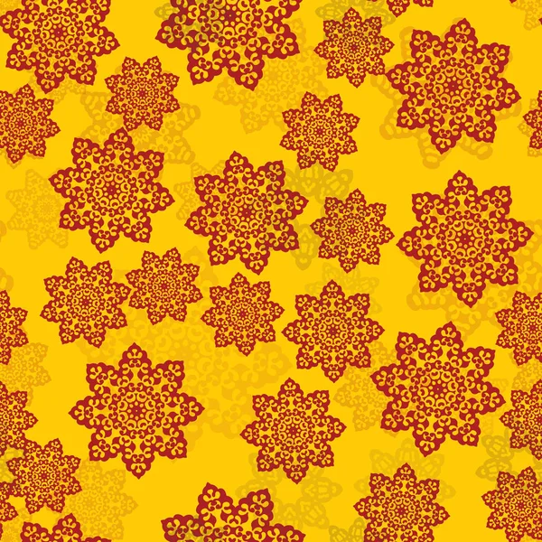 Azulejo amarillo con Henna Color Mandala-como flores vector de fondo con adorno de mandalas medio transparentes . — Vector de stock