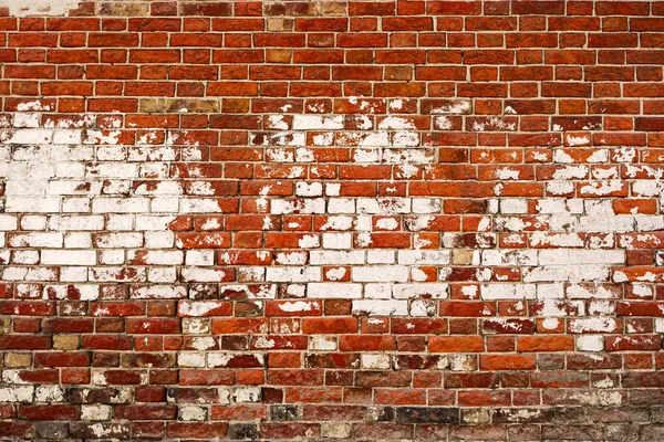 Fläckig av vit färg gammal rött tegel vägg textur bakgrund — Stockfoto