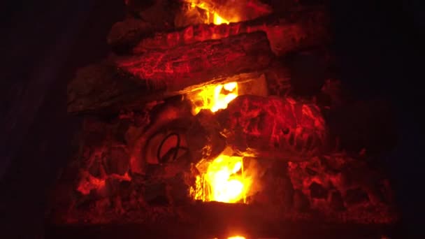 Caminetto artificiale con imitazioni firelog e vapore acqueo illuminato come fiamme ardenti — Video Stock