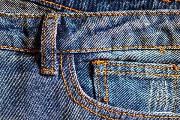 Modré džíny Hodinky Kapesní Design Detaily bez nýtů a švů zavřít — Stock fotografie