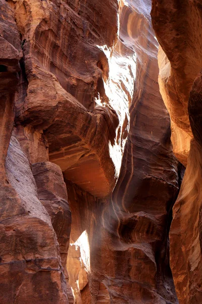 Siq Petra Ürdün Giden Dar Geçit Duvarları — Stok fotoğraf