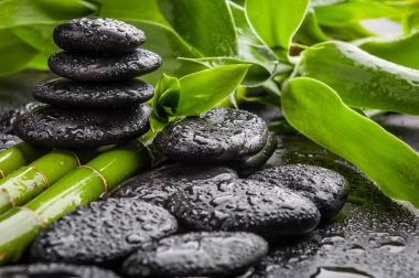 zen bazalt taşları ve bambu