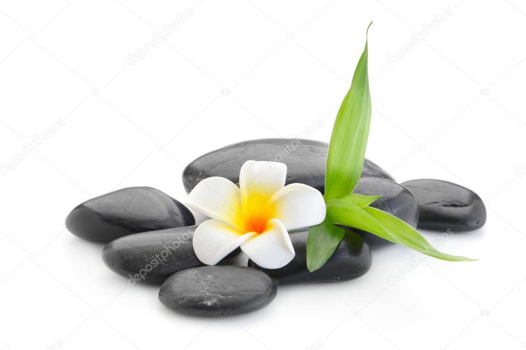 zen basalt stones ,frangipani and bamboo