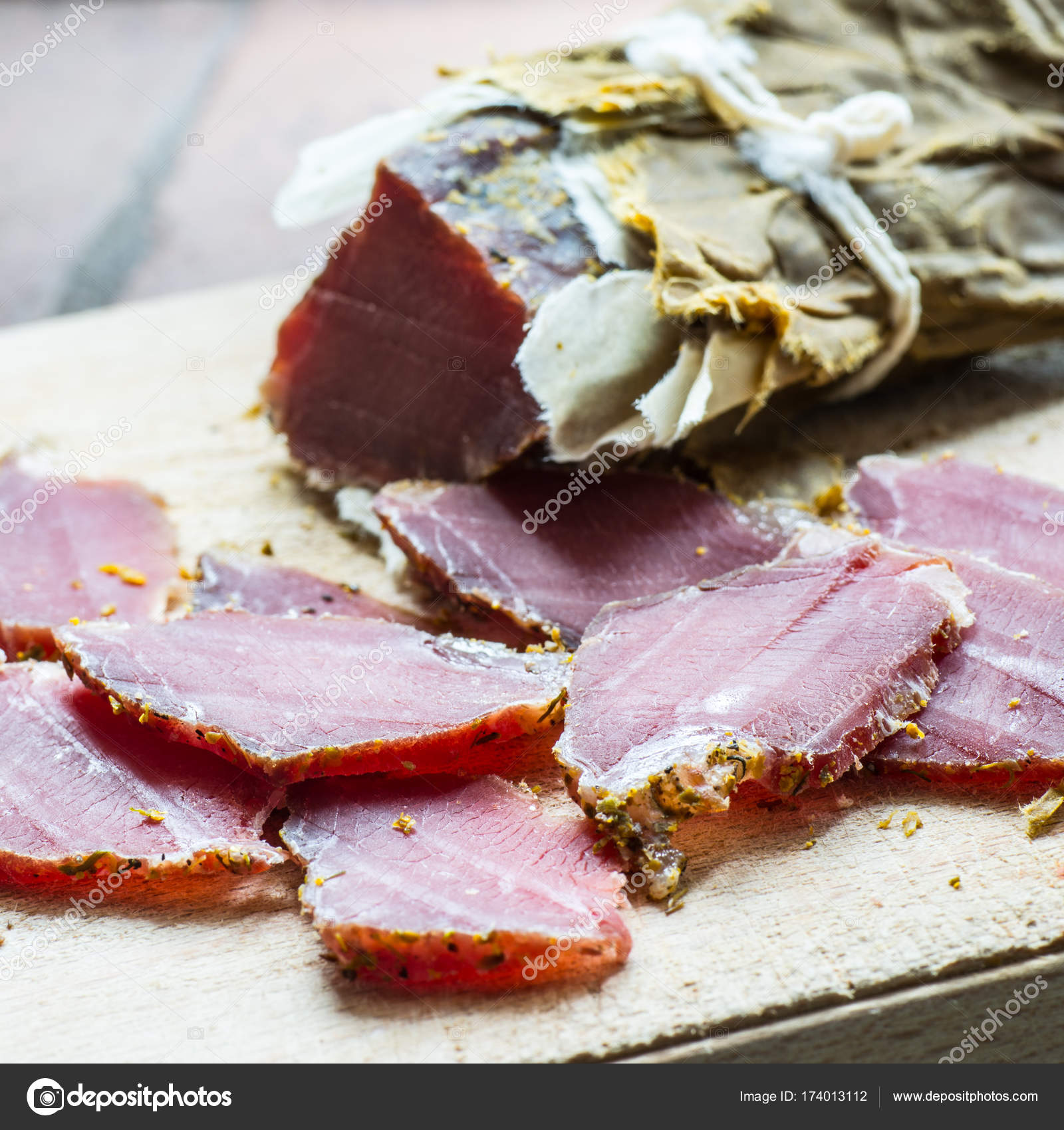 Smoked wild boar meat Stock Photo by ©scorpp 174013112