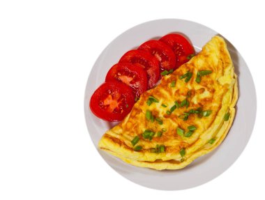 omlet plaka üzerinde. Üstten Görünüm. beyaz izole