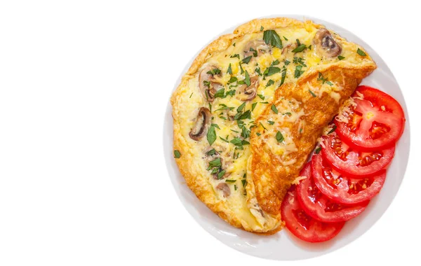 Omelette aux champignons et fromage. vue de dessus. isolé sur blanc — Photo