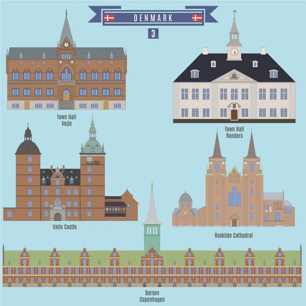 Bekende plaatsen in Denemarken — Stockvector