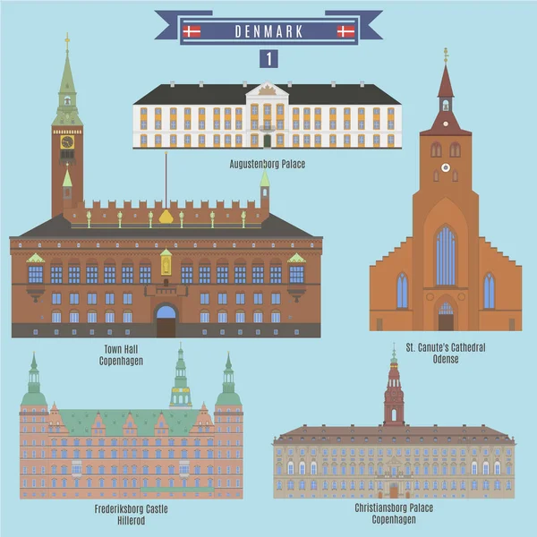 Lugares famosos na Dinamarca —  Vetores de Stock
