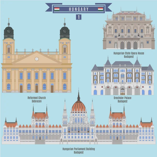 Lugares famosos en Hungría — Vector de stock