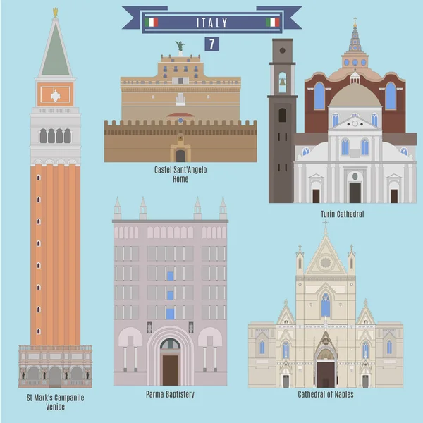 Lugares famosos en Italia — Vector de stock