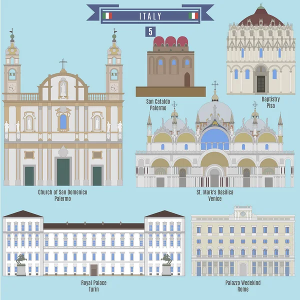 Lugares famosos en Italia — Vector de stock