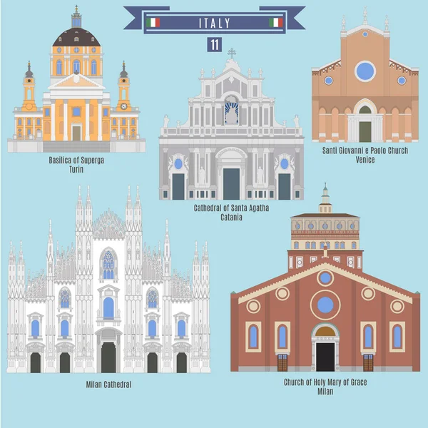 Lugares famosos en Italia — Vector de stock