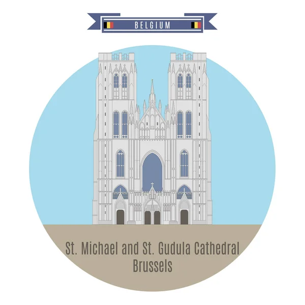 Catedral de San Miguel y Santa Gúdula, Bruselas, Bélgica — Vector de stock