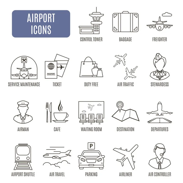 Iconos del aeropuerto. Conjunto de pictogramas vectoriales — Vector de stock