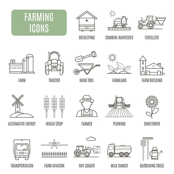 Iconos de la agricultura. Conjunto de pictograma vectorial — Vector de stock