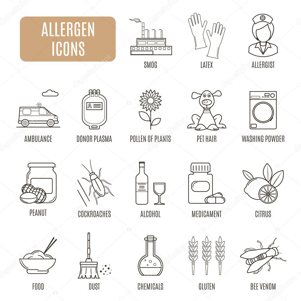 Allergen icons. Set of vector pictogram 