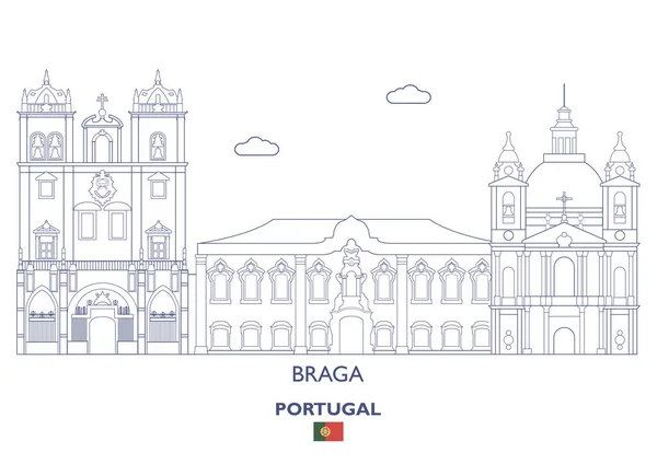 Braga lineární městské panorama, Portugalsko — Stockový vektor