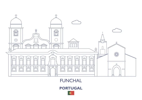 Cidade Linear do Funchal Skyline, Portugal — Vetor de Stock