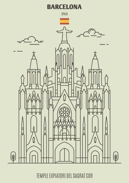 Templo Expiatori del Sagrat Cor en Barcelona, España. Punto de referencia ic — Vector de stock