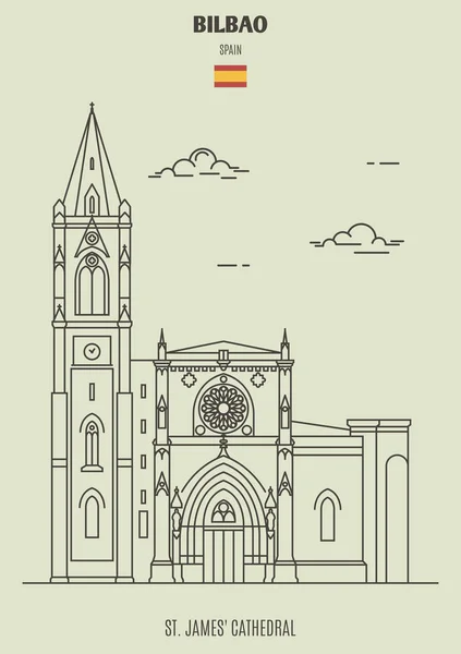 Catedral de Santiago en Bilbao, España. Icono hito — Archivo Imágenes Vectoriales