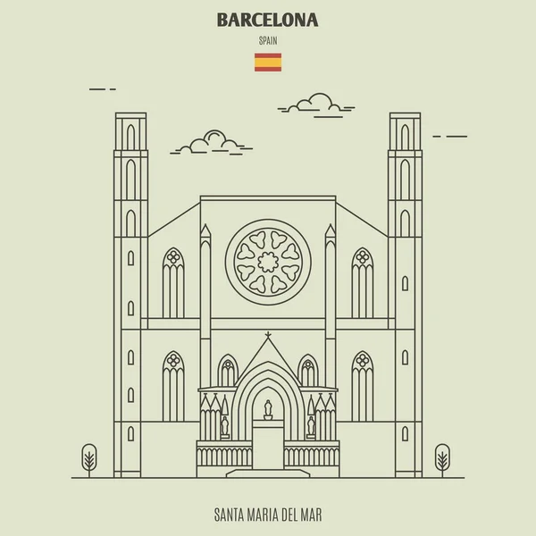 Santa Maria del Mar en Barcelona, España. Icono hito — Archivo Imágenes Vectoriales