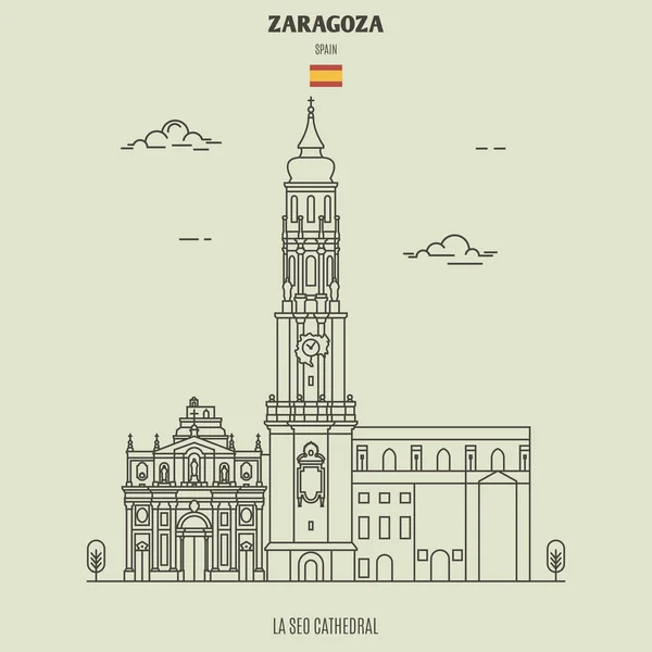 西班牙萨拉戈萨的La Seo大教堂。 地标图标 — 图库矢量图片