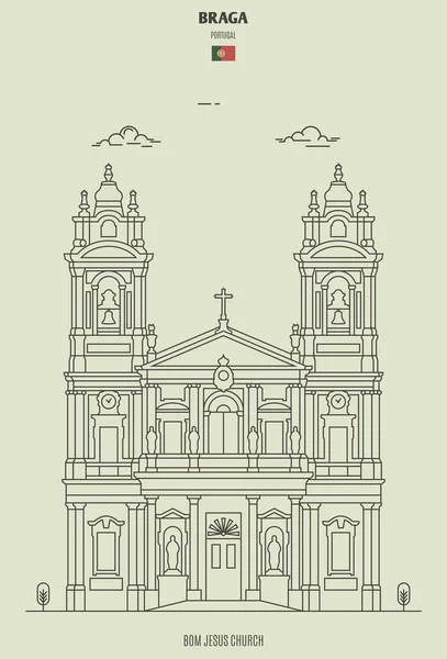 Bom Jesus kyrka i Braga, Portugal. Landmärke ikon — Stock vektor