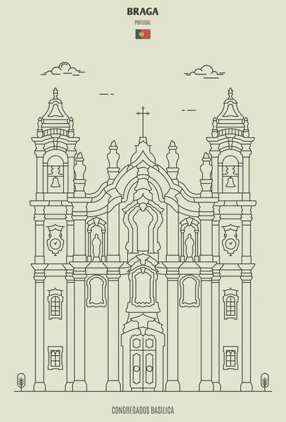 ポルトガルのブラガにあるコングレガドス大聖堂。ランドマークアイコン — ストックベクタ