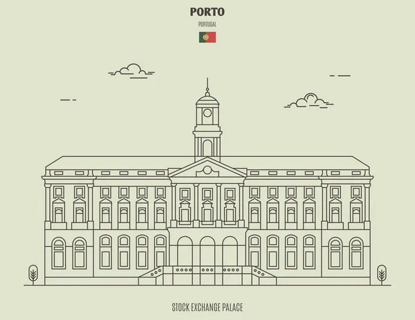 Beurspaleis Porto Portugal Landmark Icoon Lineaire Stijl — Stockvector