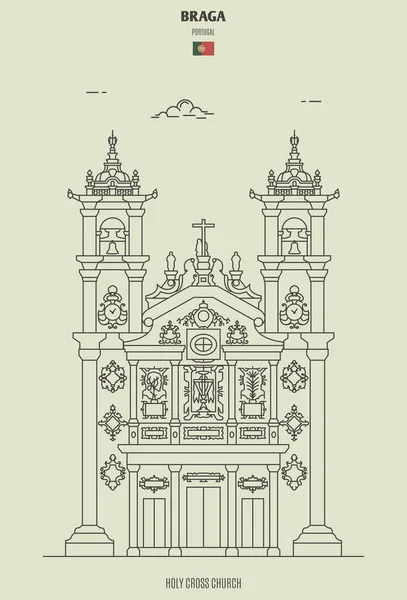 Iglesia Santa Cruz Braga Portugal Icono Hito Estilo Lineal — Archivo Imágenes Vectoriales