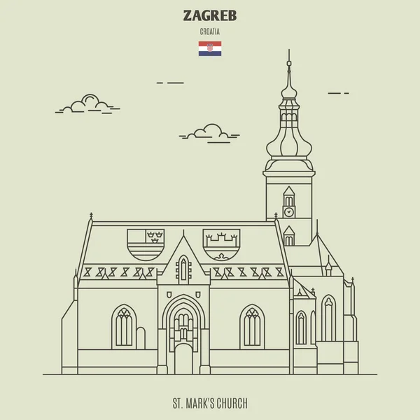 Церква Святого Марка Загребі Хорватія Ікона Лінійному Стилі — стоковий вектор
