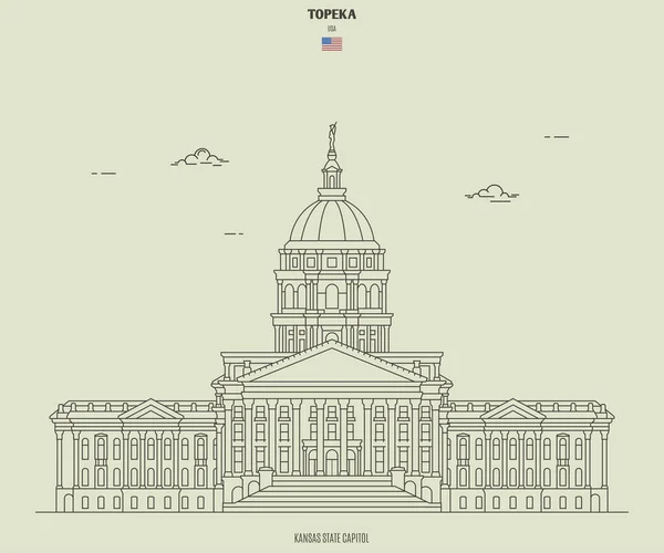 Kansas State Capitol Topeka Usa Landmark Icon Linear Style — Stock Vector