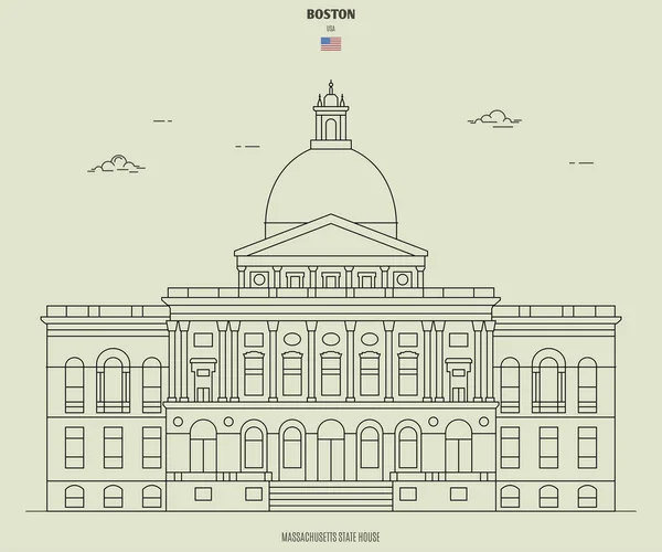 Massachusetts State House Boston Estados Unidos Icono Hito Estilo Lineal — Vector de stock