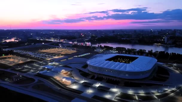 Vista Aérea Del Estadio Rostov Arena Por Noche Hermoso Atardecer — Vídeo de stock