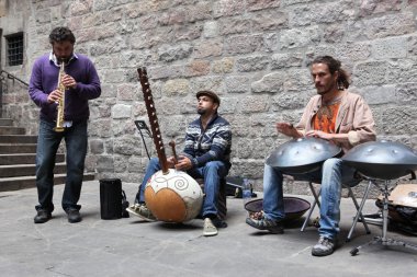 Barcelona İspanya - Haziran 9:Musician genel açık havada, Barcelona 