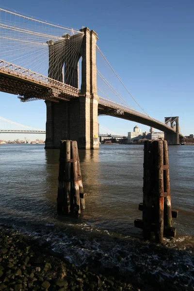 Brooklyn bridge, widok Brooklyn z Manhattan, New York, Stany Zjednoczone Ameryki — Zdjęcie stockowe