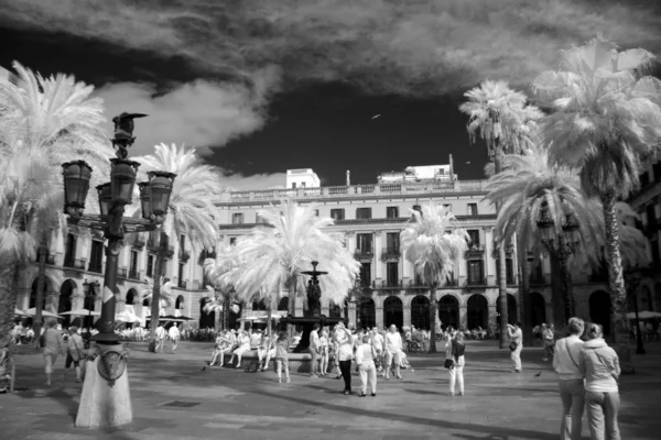 BARCELONA, ESPAÑA - 09 DE JUNIO: Plaza Real en Junio, 2013 en Barcelona — Foto de Stock