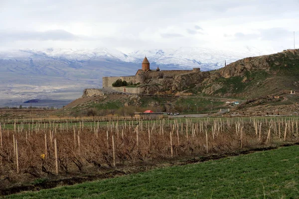 Virapový klášter Khor na hoře Ararat v Arménii. — Stock fotografie