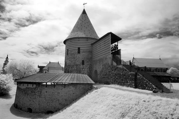 Zewnętrzna część bastion Barbakanu starego miasta w Wilnie, zapalił — Zdjęcie stockowe