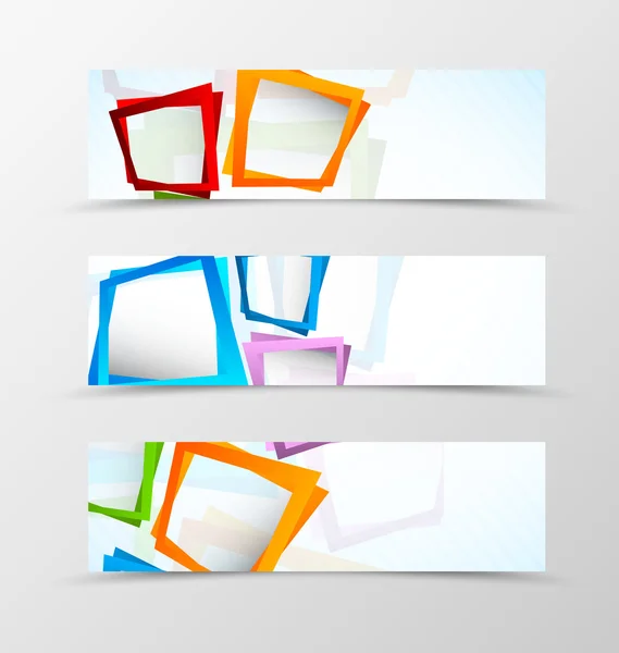 Set of header banner geometric design with colorful rectangles in dynamic style — ストックベクタ