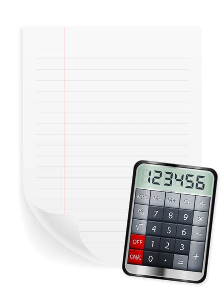 Feuille de carnet et calculatrice — Image vectorielle