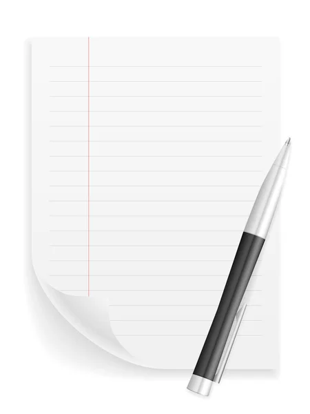 Notebook blad en balpen — Stockvector