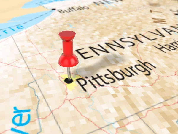 Pushpin en Pittsburgh mapa — Foto de Stock