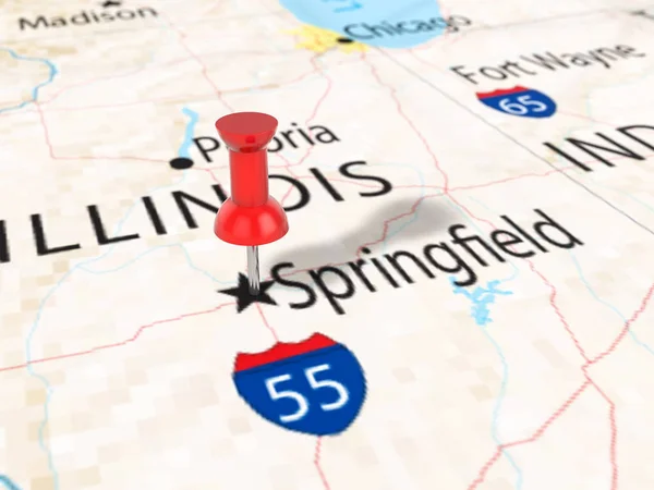 Pushpin en el mapa de Springfield — Foto de Stock